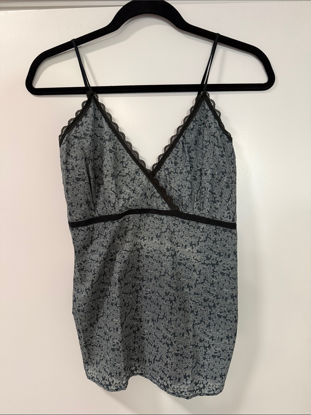Anthropologie Floral Lace Trim Camisole in Slate Blue and Black